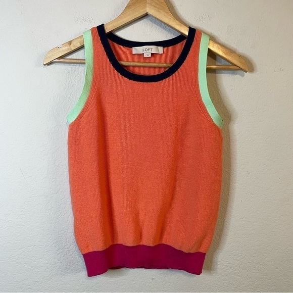 Loft Pink Orange Colorblock Sweater Tank Cotton Y2K Size Small - Picture 2 of 11